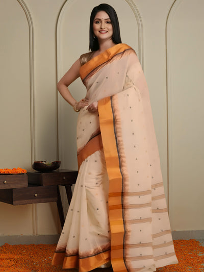 Indiehaat | Pure Cotton Jamdani Saree White