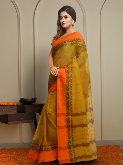 Indiehaat | Pure Cotton Jamdani Saree Yellow