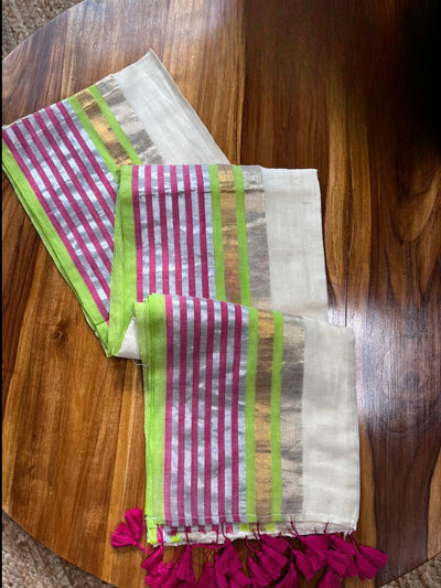 Indiehaat | Pure Mul Cotton Handloom Saree White