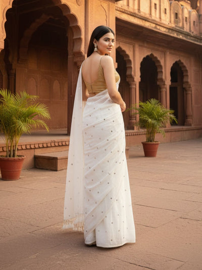 Indiehaat | Pure Mul Cotton Sequin Saree White