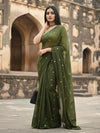 Indiehaat | Pure Mul Cotton Sequin Saree Green