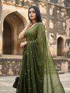 Indiehaat | Pure Mul Cotton Sequin Saree Green