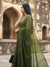 Indiehaat | Pure Mul Cotton Sequin Saree Green