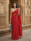 Indiehaat | Pure Mul Cotton Sequin Saree Red