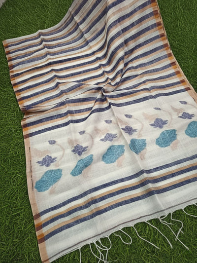 Neerja Pure Linen Hand Weaving Saree Off White