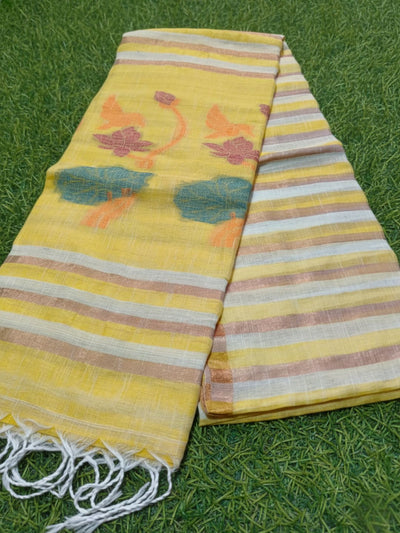 Neerja Pure Linen Hand Weaving Saree Yellow