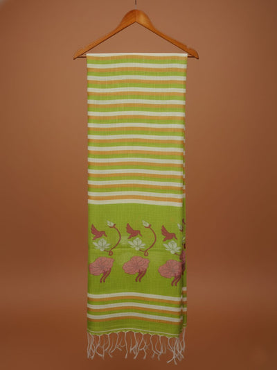 Indiehaat | Pure Linen Hand Weaving Saree Green