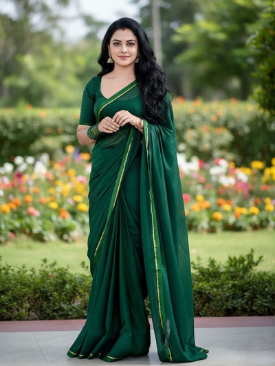 Indiehaat | Pure Mul Cotton Handloom Saree Green