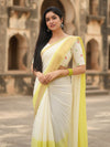 Indiehaat | Pure Mul Cotton Handloom Saree White & Lemon