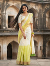 Indiehaat | Pure Mul Cotton Handloom Saree White & Lemon
