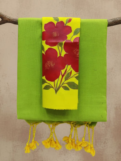 Indiehaat | Pure Khadi Cotton Handloom Saree Green