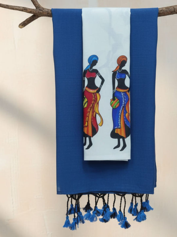 Indiehaat | Pure Khadi Cotton Handloom Saree Blue