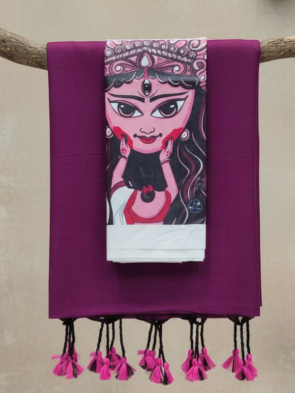 Indiehaat | Pure Khadi Cotton Handloom Saree Purple