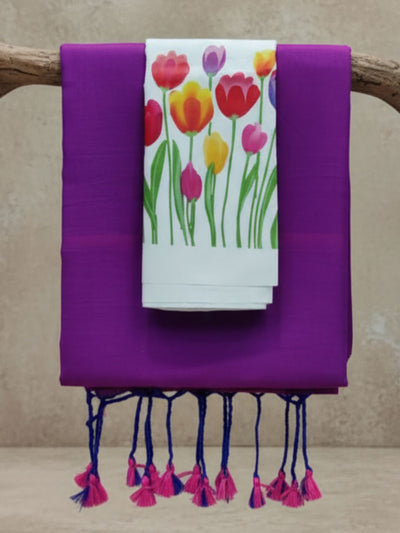 Indiehaat | Pure Khadi Cotton Handloom Saree Violet