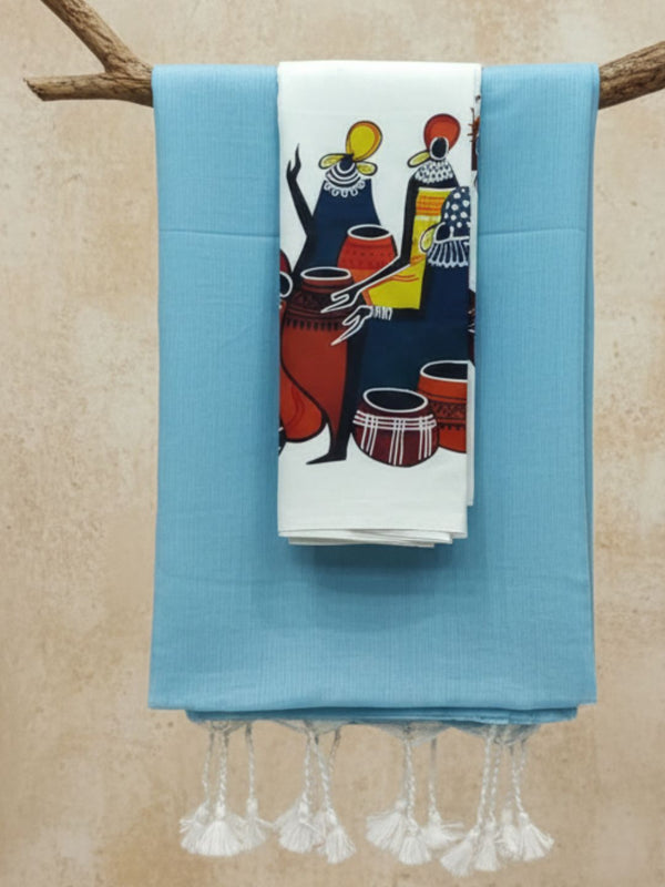 Indiehaat | Pure Khadi Cotton Handloom Saree Blue