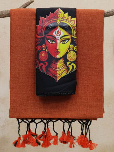 Indiehaat | Pure Khadi Cotton Handloom Saree Brown
