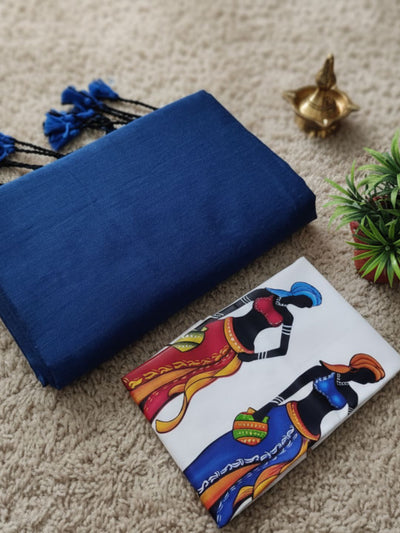 Indiehaat | Pure Khadi Cotton Handloom Saree Blue