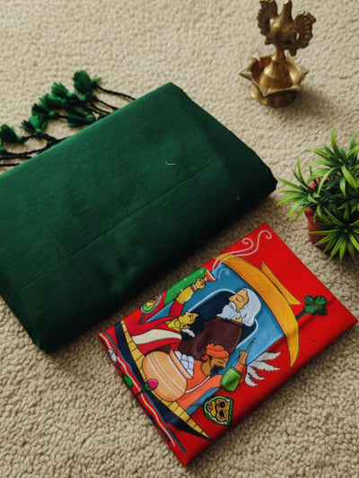 Indiehaat | Pure Khadi Cotton Handloom Saree Green