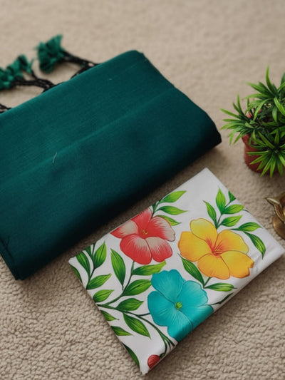 Indiehaat | Pure Khadi Cotton Handloom Saree Green