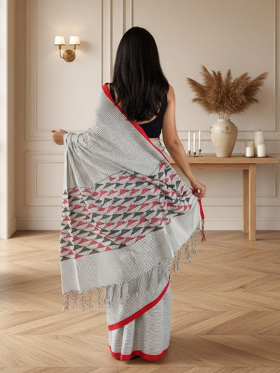 Indiehaat | Pure Khadi Cotton Weaving Saree Gray