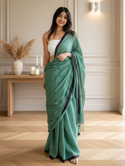 Nirmal Anchal Pure Khadi Cotton Saree Green
