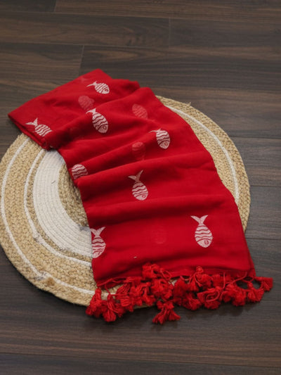 Indiehaat | Pure Mul Cotton Handloom Buti Saree Red