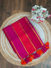 Indiehaat | Pure Mul Cotton Embroidery Saree Pink & Red