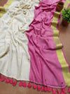Indiehaat | Pure Mul Cotton Half Gini Saree Pink & White