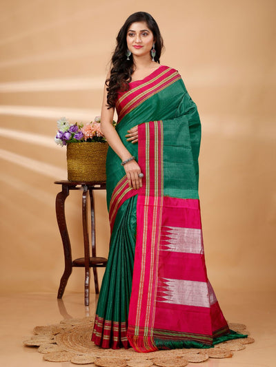 Elegant Ilkal Handloom Cotton Silk Saree Bottle Green (Last Piece Available)