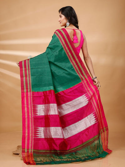 Elegant Ilkal Handloom Cotton Silk Saree Bottle Green