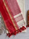 Indiehaat | Pure Khadi Cotton Handloom Saree Red & White
