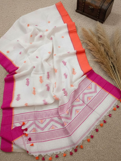 Indiehaat | Pure Cotton Jamdani Saree White