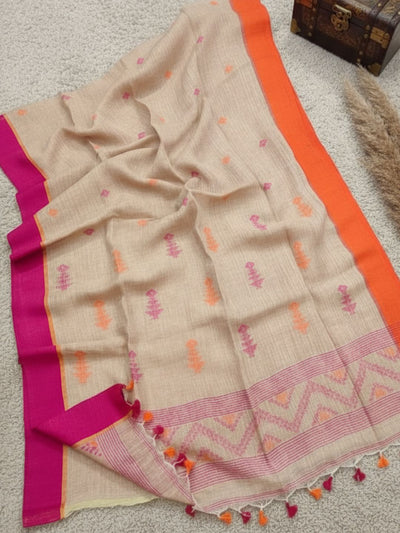 Indiehaat | Pure Cotton Jamdani Saree Off White