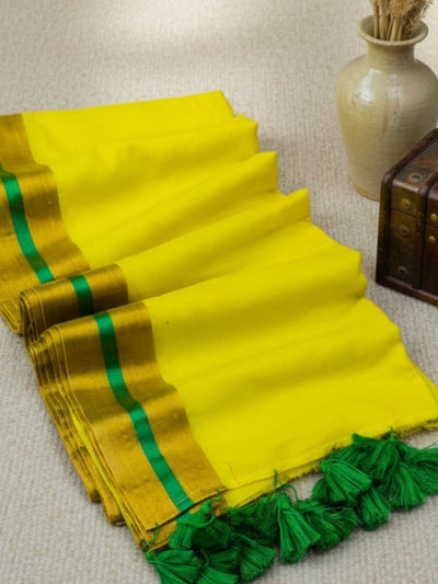 Indiehaat | Pure Mul Cotton Handloom Saree Green