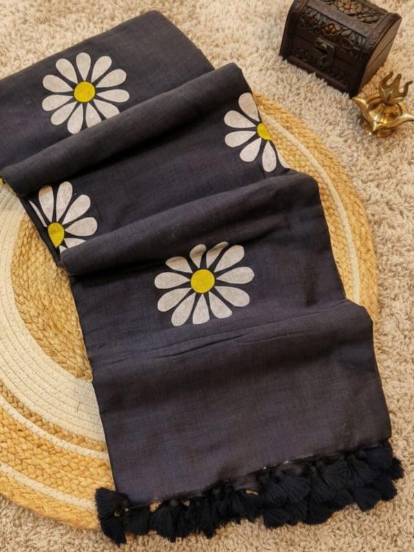 Indiehaat | Pure Cotton Hand Printed Saree Gray