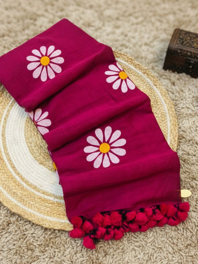 Indiehaat | Pure Cotton Hand Printed Saree Red