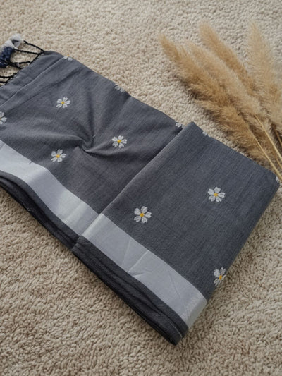 Nakshi Pure Khadi Cotton Handloom Saree Gray