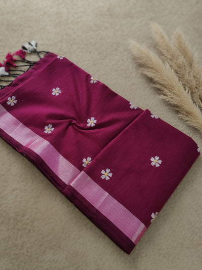 Nakshi Pure Khadi Cotton Handloom Saree Berry Pink