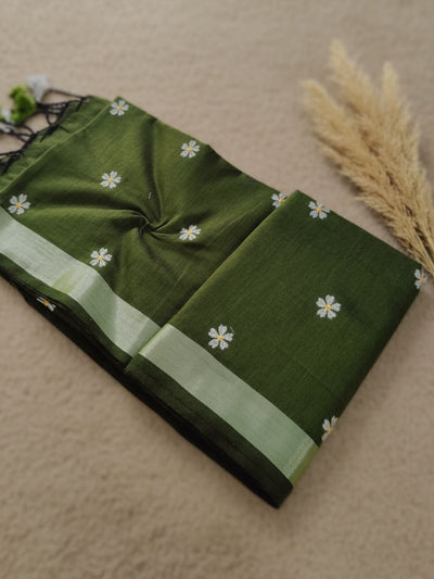 Nakshi Pure Khadi Cotton Handloom Saree Dark Green