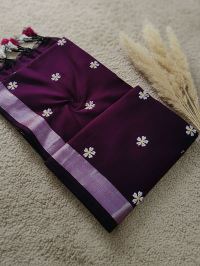 Nakshi Pure Khadi Cotton Handloom Saree Violet