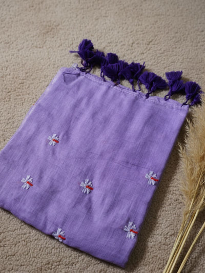 Indiehaat | Pure Mul Cotton Half Embroidery Saree Purple