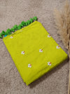 Indiehaat | Pure Mul Cotton Half Embroidery Saree Green