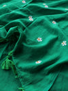 Indiehaat | Pure Mul Cotton Half Embroidery Saree Green
