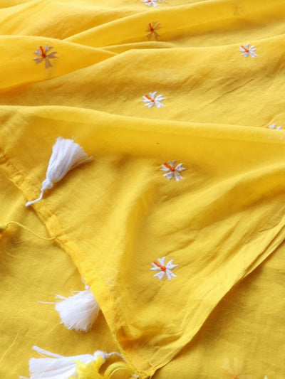 Hawa Hawai Embroidery Mul Cotton Saree Yellow