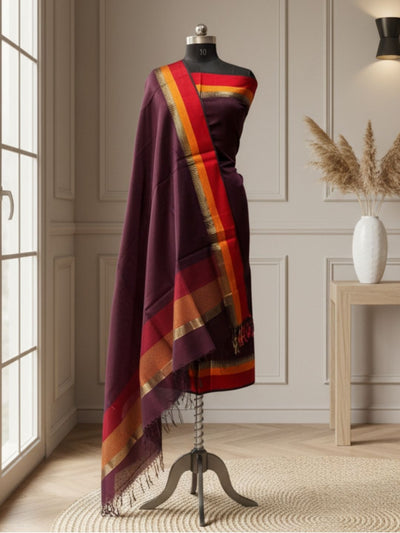 Indiehaat | Maheshwari Silk Zari Weaving Suit Green