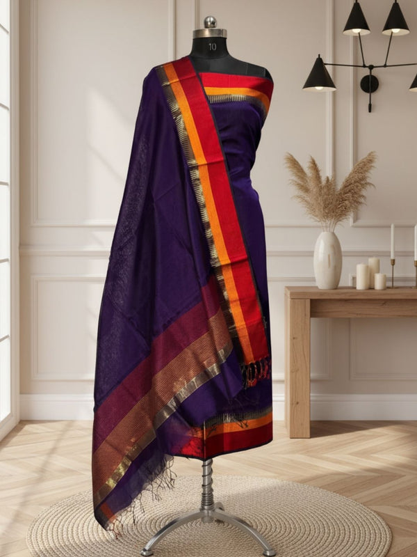 Indiehaat | Maheshwari Silk Zari Weaving Suit Red