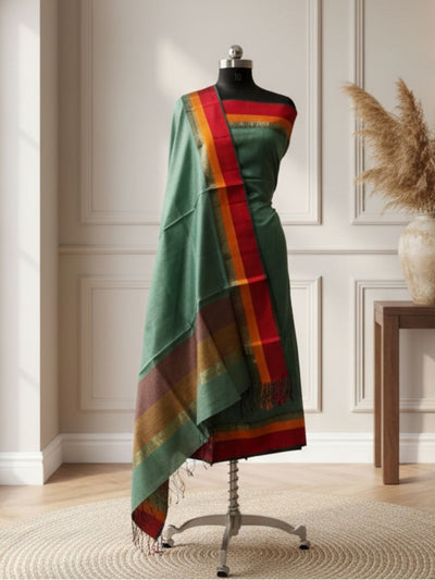 Indiehaat | Maheshwari Silk Zari Weaving Suit Gray