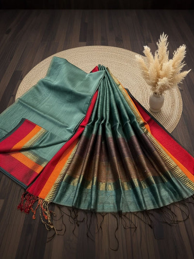 Indiehaat | Maheshwari Silk Zari Weaving Suit Gray