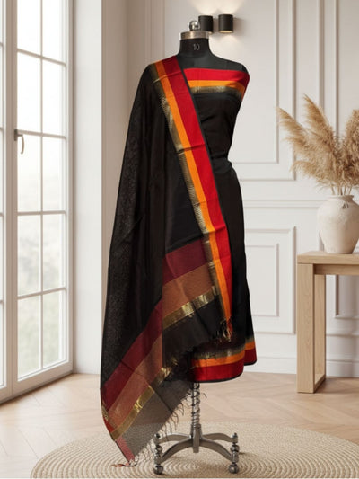 Indiehaat | Maheshwari Silk Zari Weaving Suit Purple