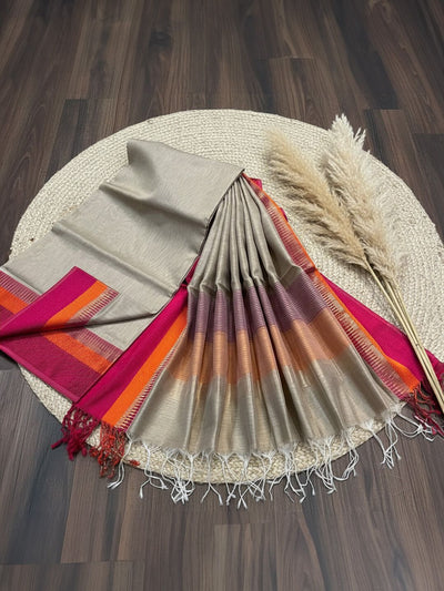 Zari Sutra Maheshwari Silk Charcoal Gray Suit